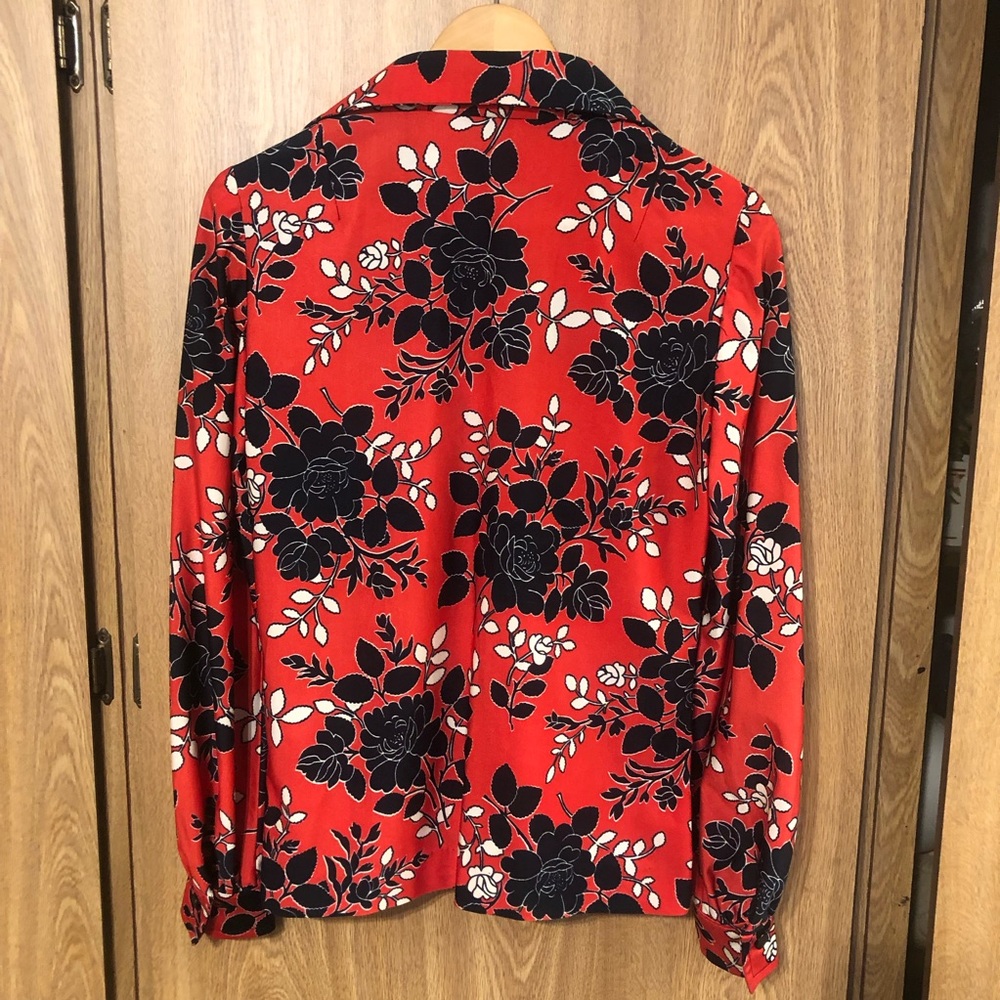 Vintage 1970s Red and Black Floral Button Down Handmade Shirt - Picture 4 of 4